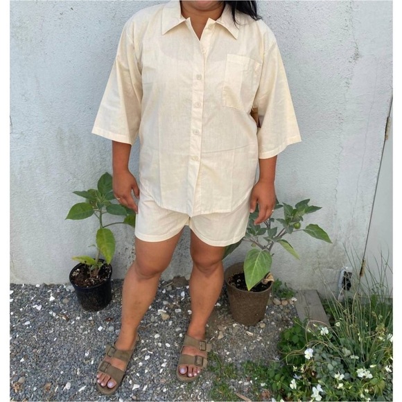 Conrado Izzy Linen Top cream Women’s Button front Short Sleeve Shirt - Picture 1 of 6